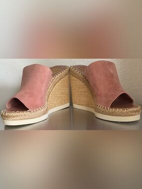 NEW VINCE CAMUTO DUSTY ROSE LEATHER SUEDE ESPADRILLE WEDGE MULES